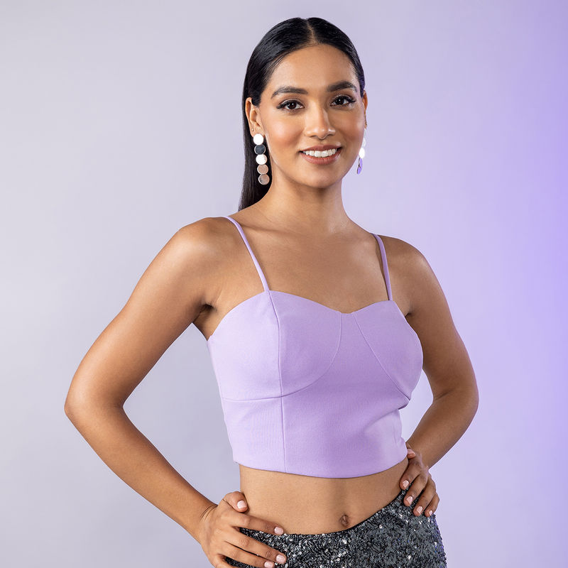 Twenty Dresses by Nykaa Fashion Lilac Sweetheart Fitted Crop Top (XS)
