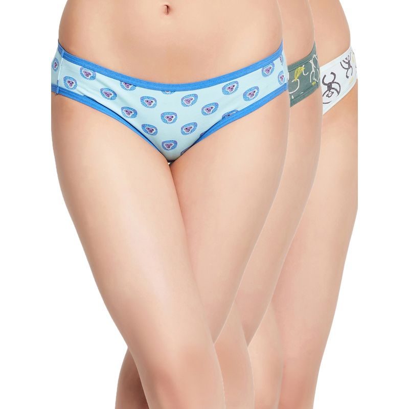 Clovia Cotton Spandex Low Waist Outer Elastic Bikini Panty (Pack of 3) (S)