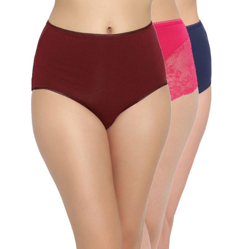 Clovia Cotton Spandex High Waist Outer Elastic Hipster Panty (Pack of 3) (L)