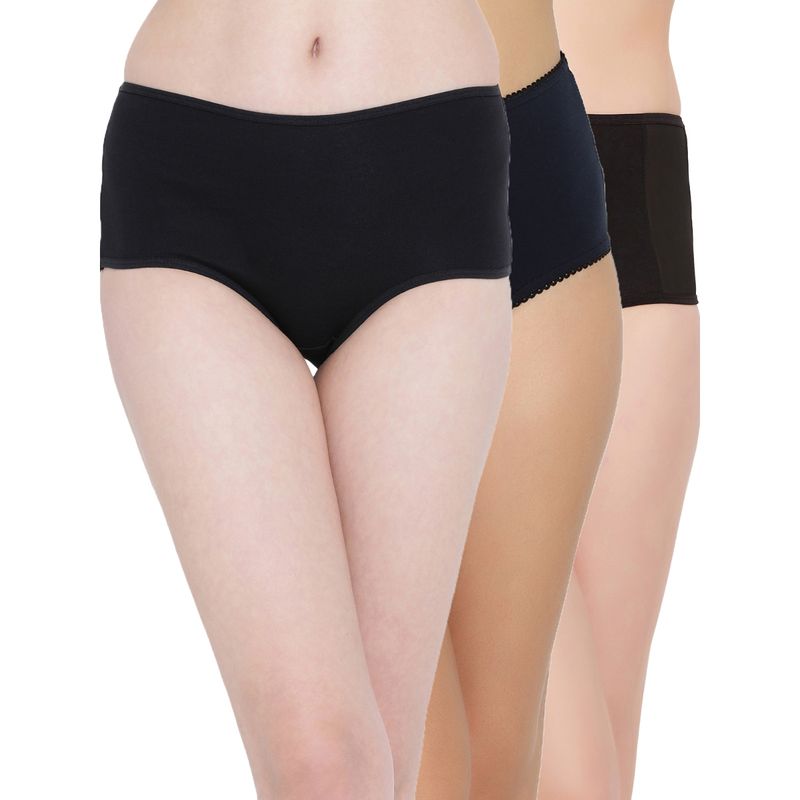 Clovia Cotton Spandex High Waist Outer Elastic Hipster Panty (Pack of 3) (S)