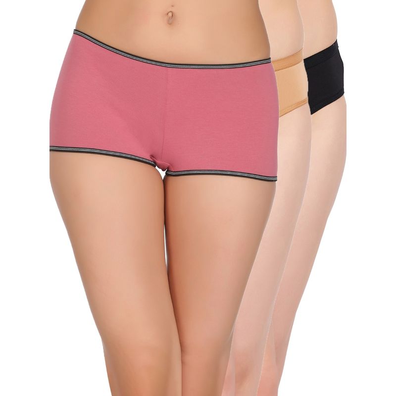 Clovia Cotton Spandex Medium Waist Outer Elastic Hipster Panty (Pack of 3) (L)