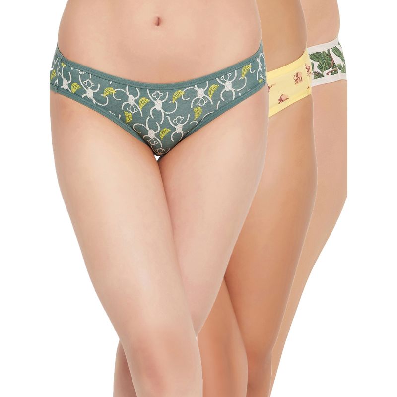 Clovia Cotton Spandex Low Waist Outer Elastic Bikini Panty (Pack of 3) (S)