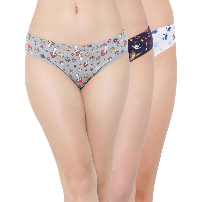 Clovia Cotton Spandex Low Waist Outer Elastic Bikini Panty (Pack of 3) (L)