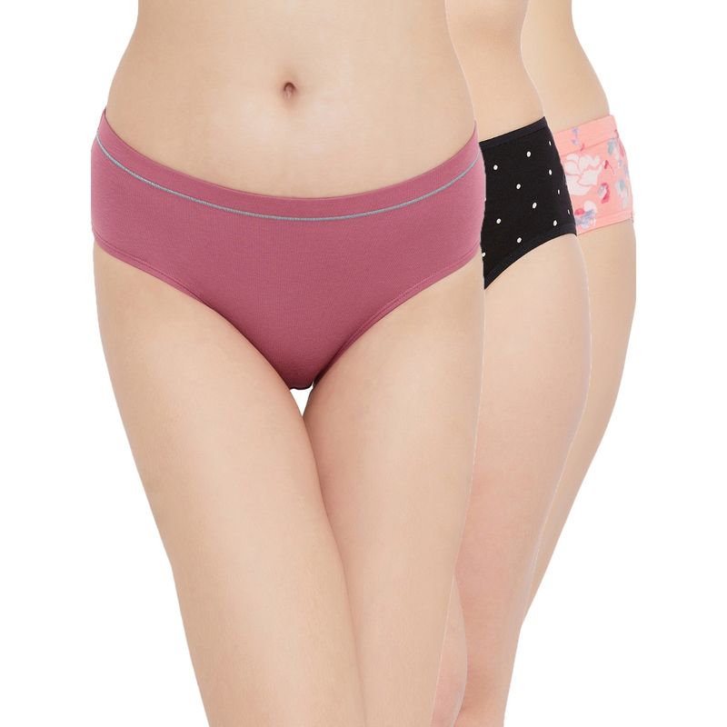 Clovia Cotton Spandex Medium Waist Outer Elastic Hipster Panty (Pack of 3) (M)