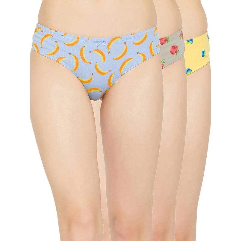 Clovia Cotton Spandex Low Waist Inner Elastic Thong Panty (Pack of 3) (S)