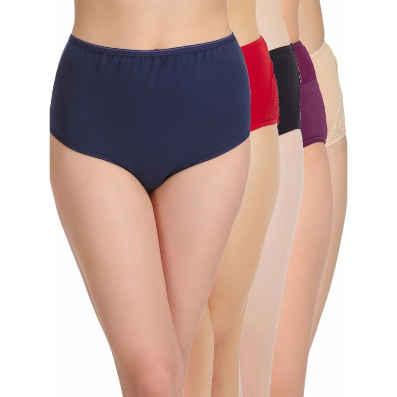 Clovia Cotton Spandex High Waist Outer Elastic Hipster Panty (Pack of 5) (XL)