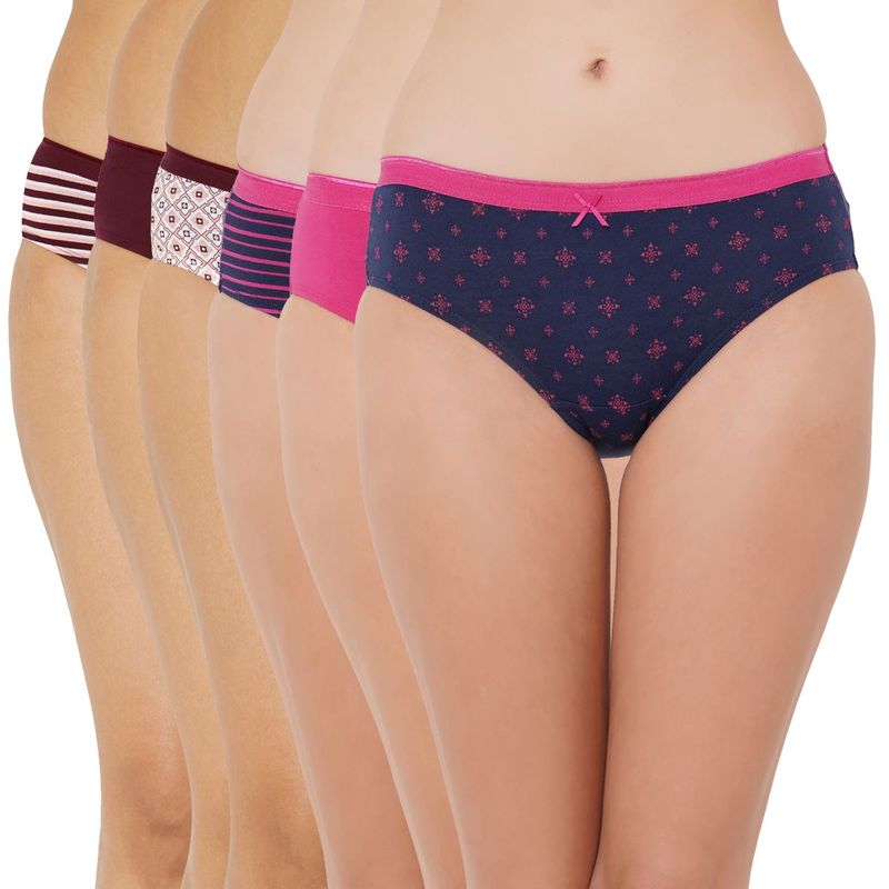 SOIE Women's Print & Solid Classic Hipster Panty Combo (Pack of 6) - Multi-Color (S)