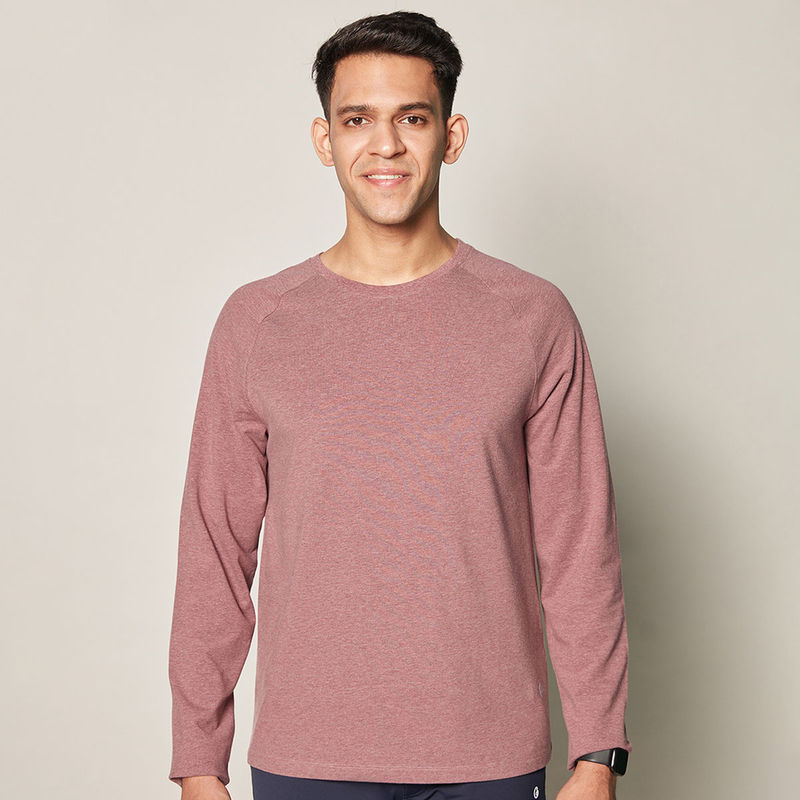 GLOOT Anti Odor Cotton Long Sleeve Round Neck T-Shirt - GLA010 Burgundy Melange (XL)