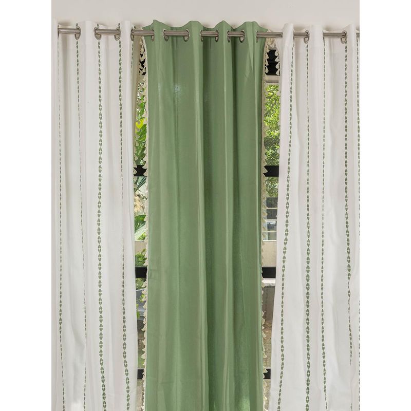 Urban Space Cotton Curtains for Long Door - Vintage Braid & Sage Green (Pack of 3) (8x4 feet)