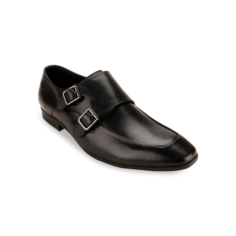 Imperio Men Black Solid Double Monk Strap Leather Shoes (UK 6)