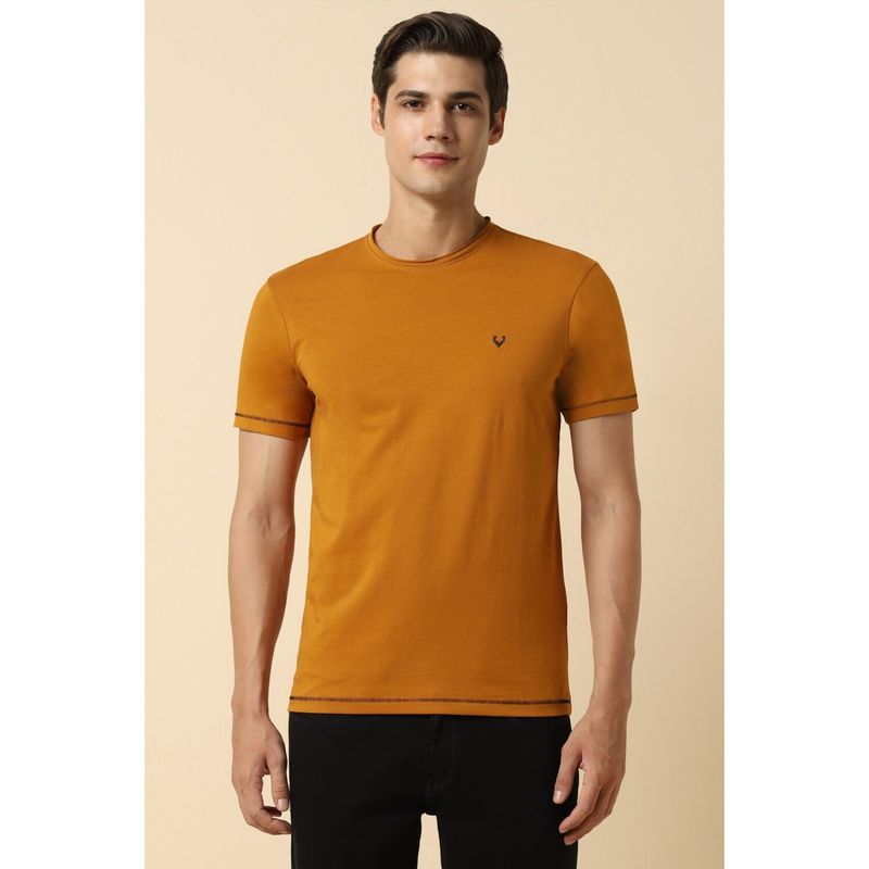 Allen Solly Men Mustard Solid Crew Neck T-shirt (S)