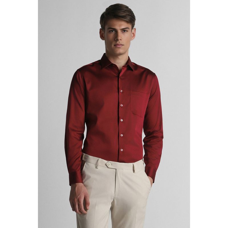 Louis Philippe Men Red Slim Fit Solid Full Sleeves Formal Shirt (40)