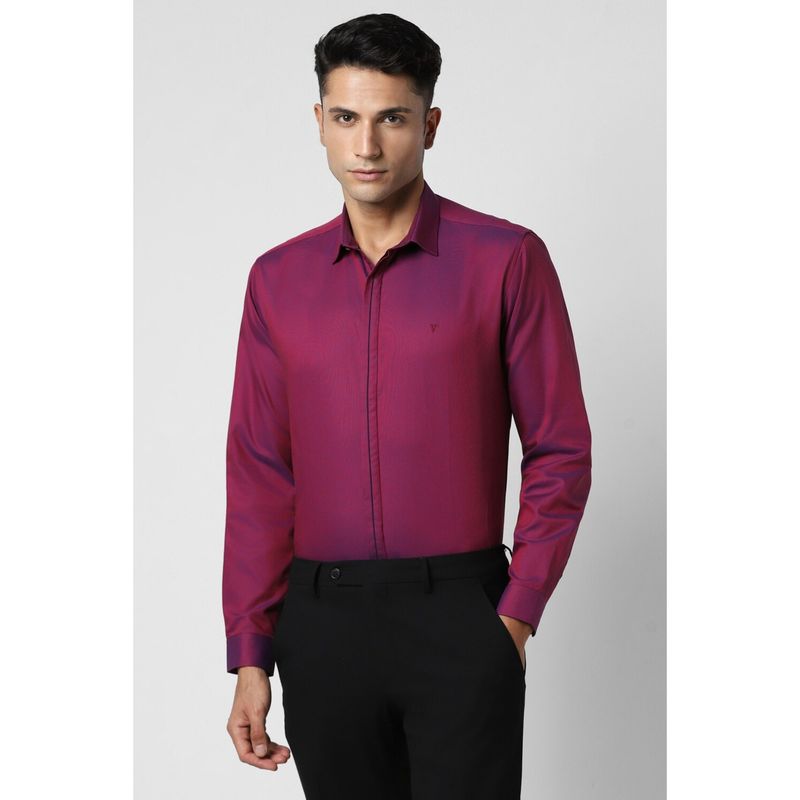 Van Heusen Men Wine Slim Fit Solid Full Sleeves Party Shirt (38)