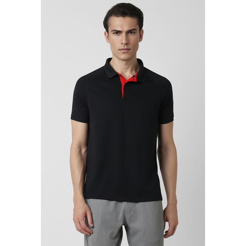 Van Heusen Men Black Solid Polo Neck T-shirt (XL)