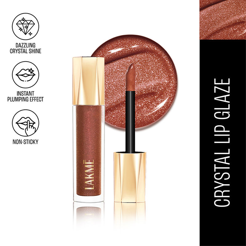 Lakme Glitterati Lip Glaze, High Shine Plumper Lip Gloss Oil With Collagen - Espresso Martini
