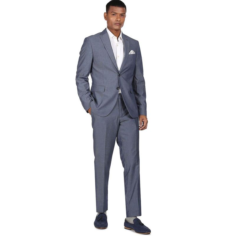 Arrow Men Blue Tailored Regular Fit Patterned Formal Suit (Set of 2) (44)