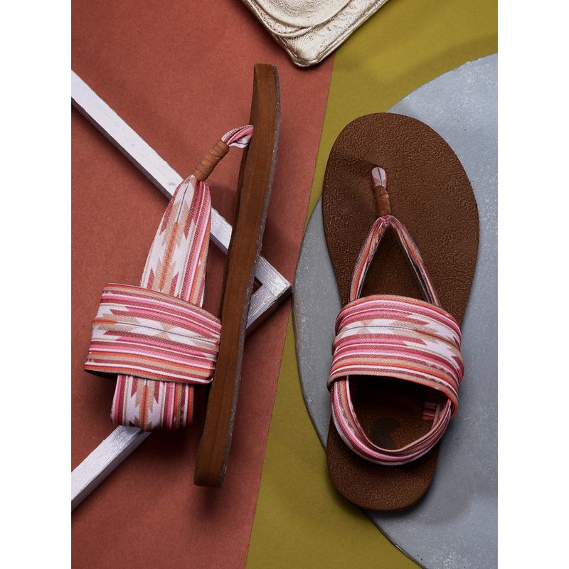 SOLETHREADS Yoga Sling Brown Printed Women Sandals (UK 8)