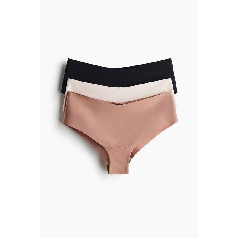 H&M Women Beige 3-Pack Invisible Microfibre Hipster Briefs (XS)