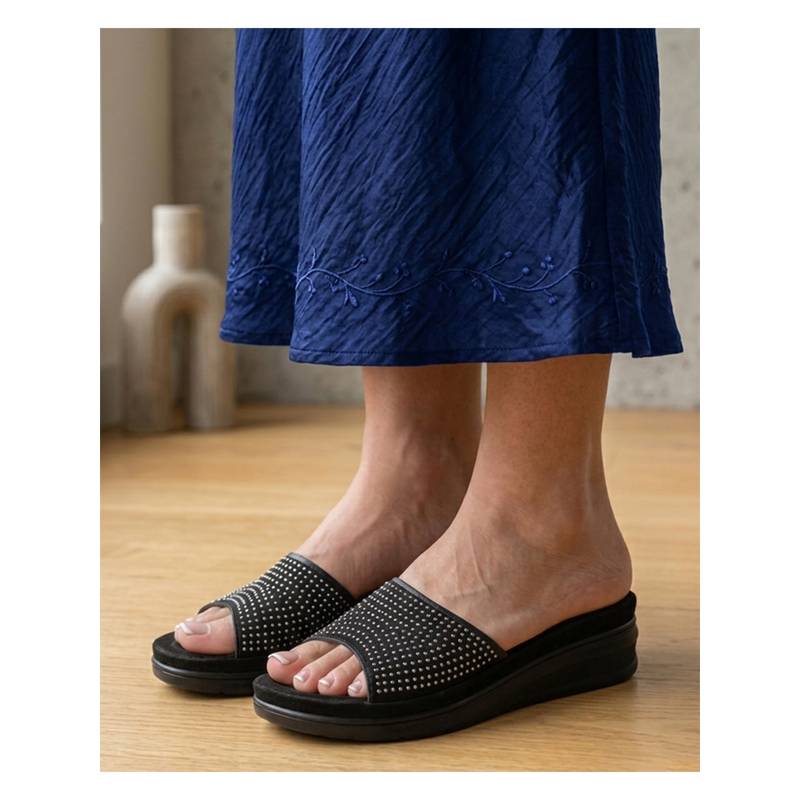 Alberto Torresi Women Black Comfortable Thick-Sole Wedges Heels (UK 2)