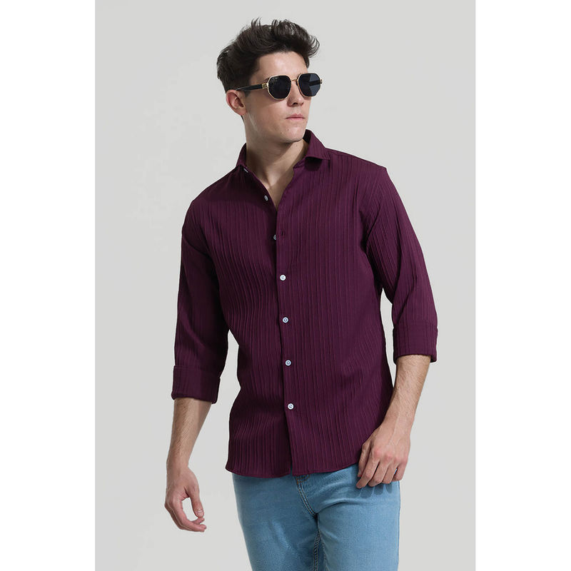 Snitch Burgundy Stripes Full Sleeves Slim Casual Shirt for Men (XL)