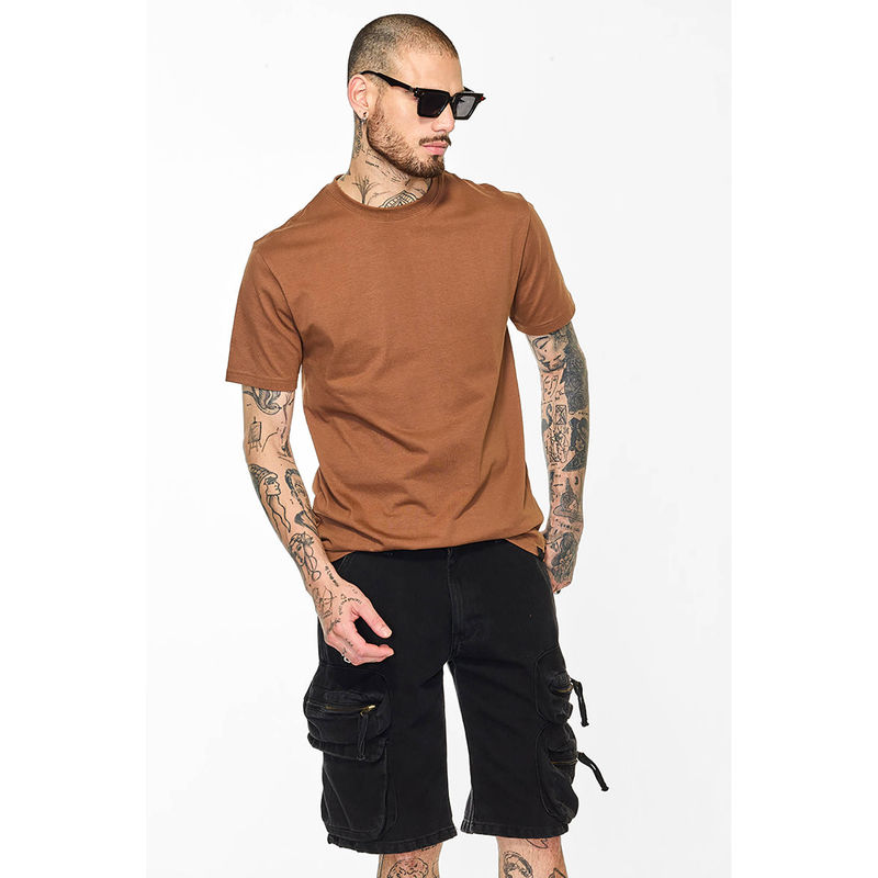 Snitch Rust Plain Half Sleeves Regular Casual T-Shirt for Men (L)