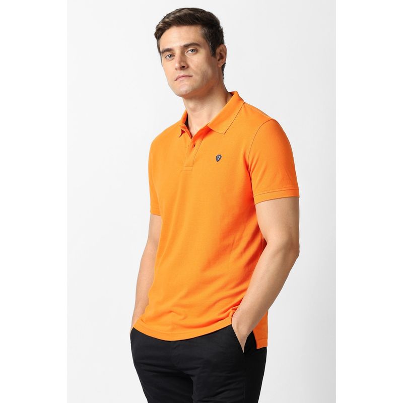 Van Heusen Men Orange Solid Collar Neck Polo T-Shirt (2XL)