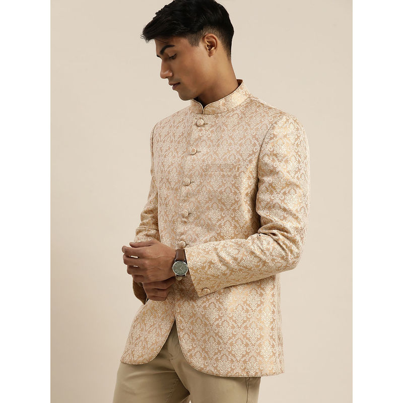 Vastramay Mens Gold Jacquard Woven Jodhpuri (2XL)