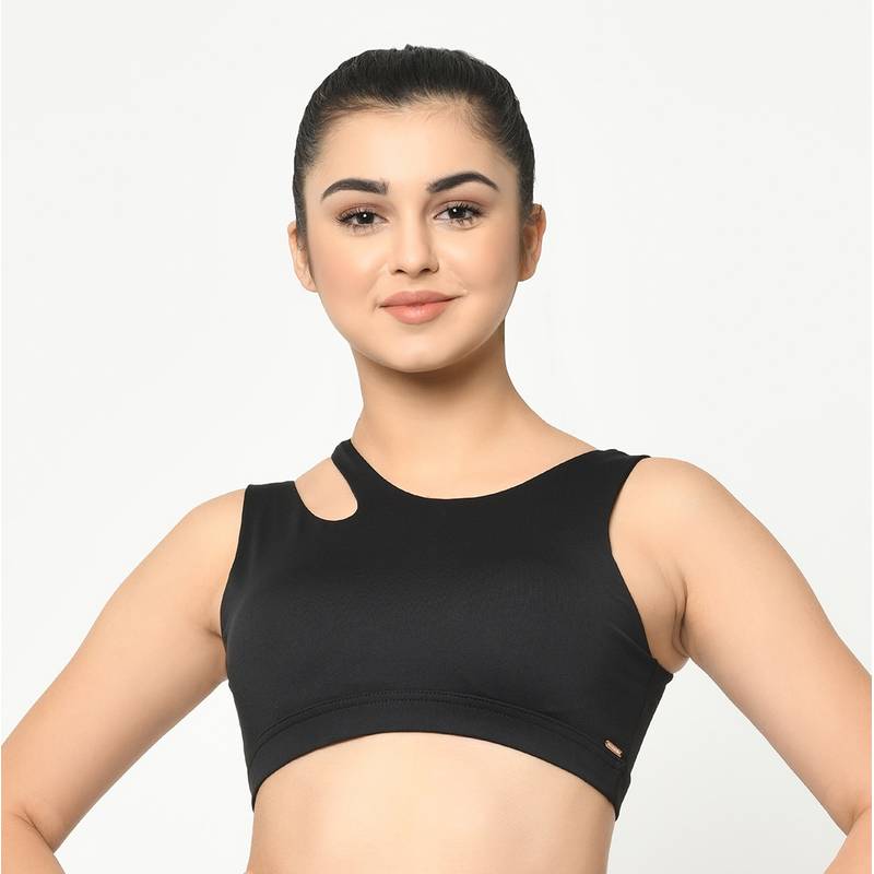 Da Intimo Medium Impact Cross Styled Sports Bra - Black (S)