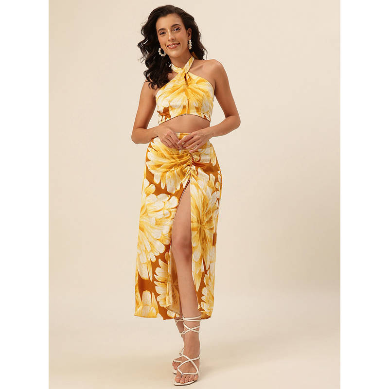 Cukoo Floral Printed beachwear Top and Skirt (Set of 2) (L)