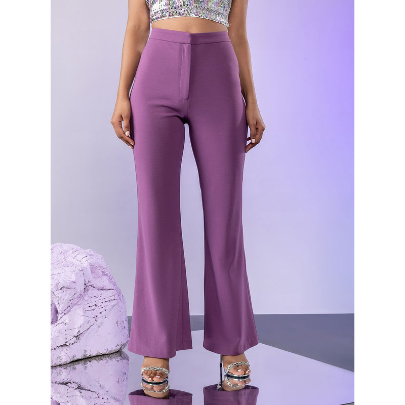 Twenty Dresses by Nykaa Fashion Purple Solid High Rise Bootcut Pants (26)