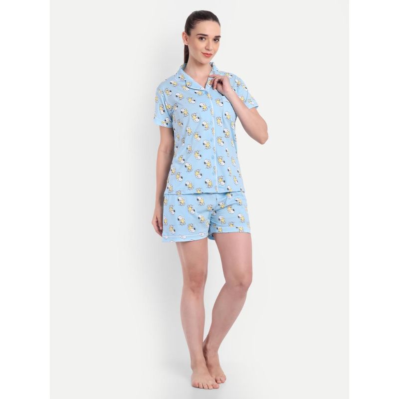 Bedtime Story Blue Peanuts Sweet Dreams Notch Collar Shorts with Shirt (S)