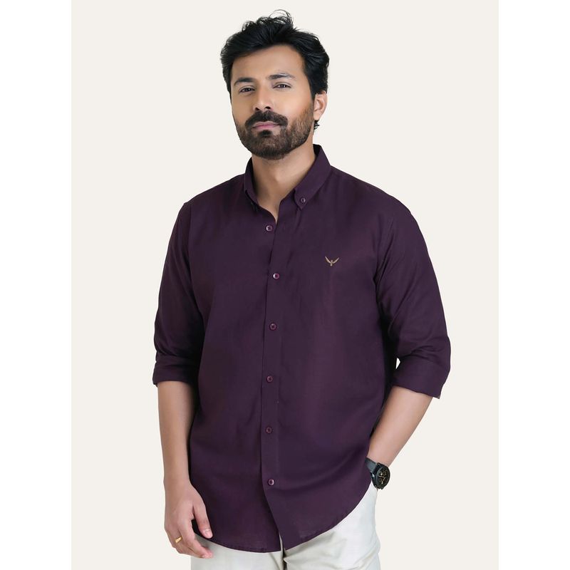 Perch Wine Solid Slim Fit Shirt (XS)