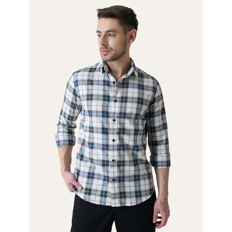 Perch Teal Checks Slim Fit Shirt (S)
