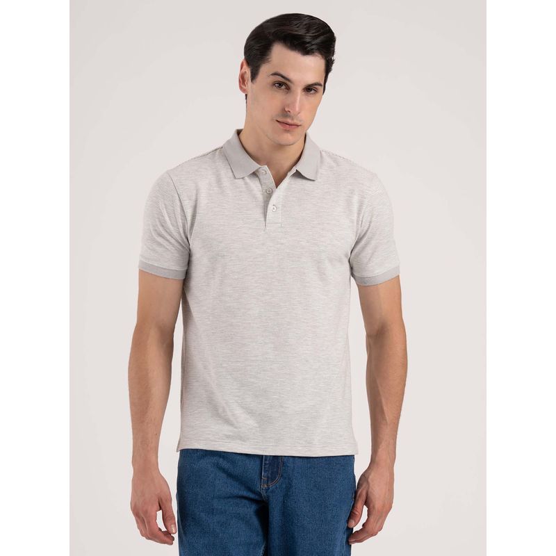 Red Tape Grey Solid Regular Fit Polo T-Shirt (L)