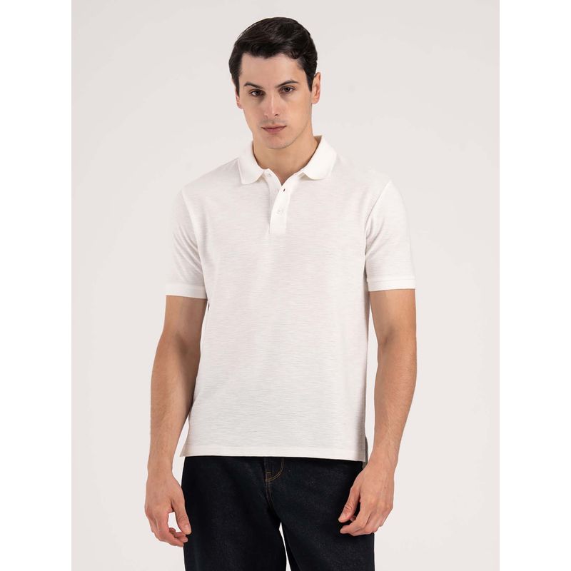 Red Tape White Solid Regular Fit Polo T-Shirt (L)