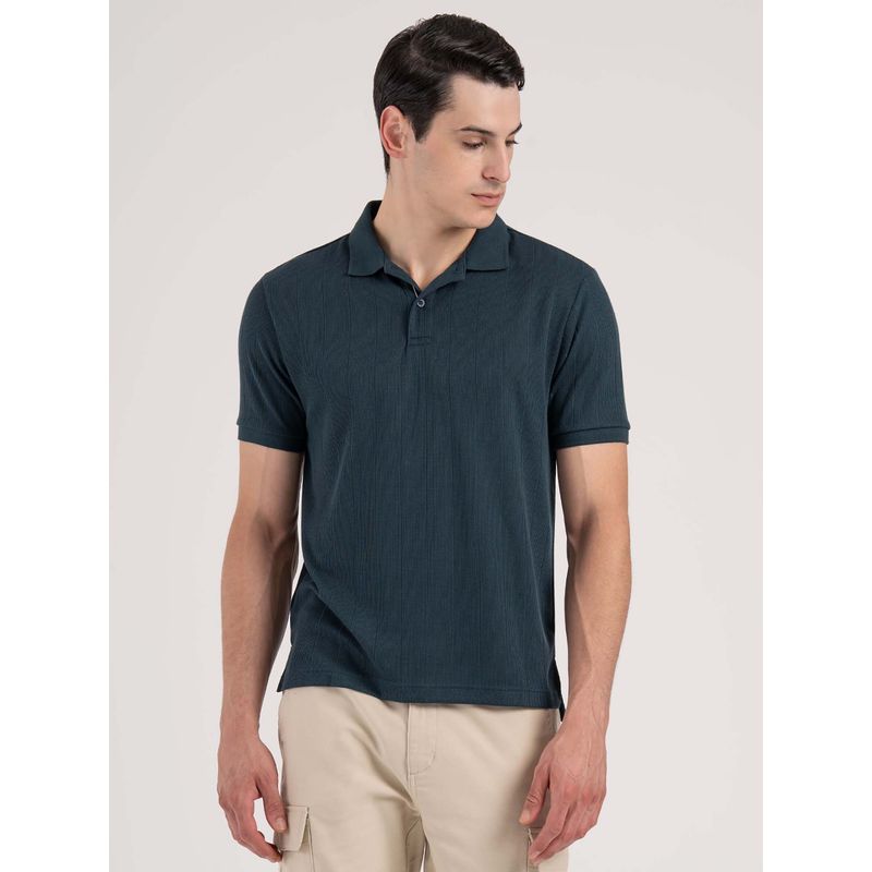 Red Tape Teal Self Design Regular Fit Polo T-Shirt (L)