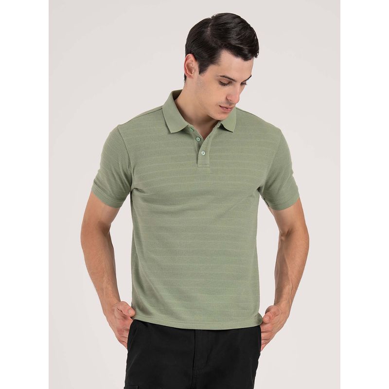 Red Tape Green Self Design Regular Fit Polo T-Shirt (S)