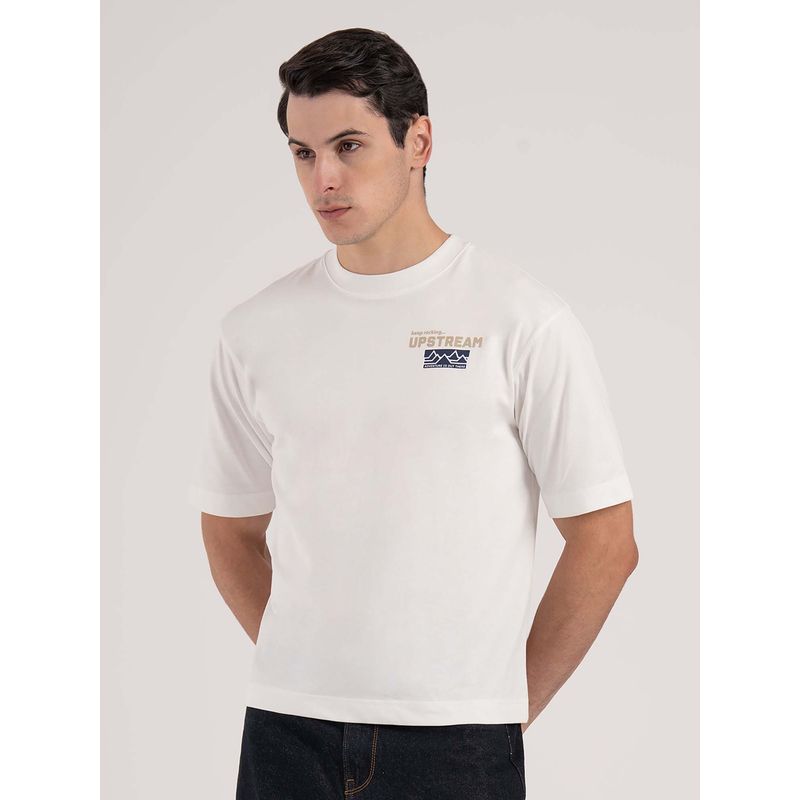 Red Tape White Printed Regular Fit T-Shirt (S)