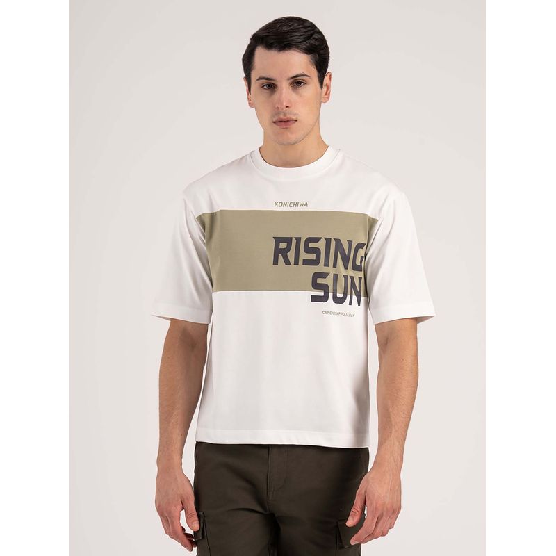 Red Tape White Printed Regular Fit T-Shirt (M)