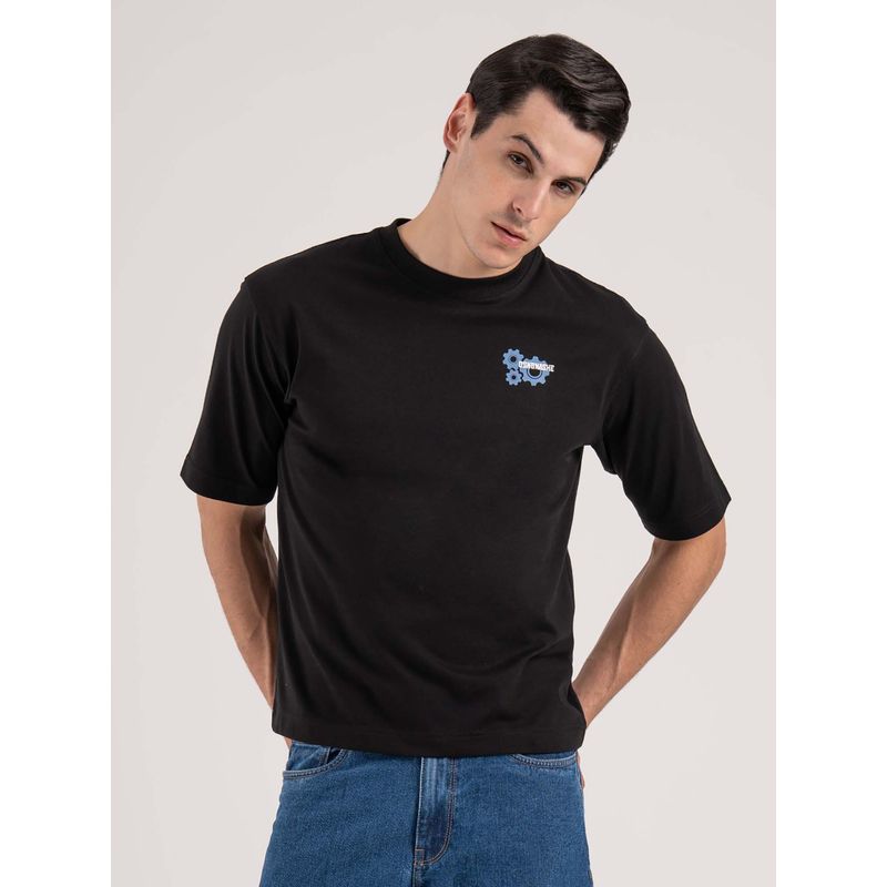 Red Tape Black Printed Regular Fit T-Shirt (L)