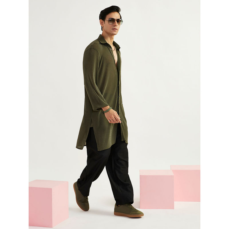 Vastramay Men Olive Textured Lycra Kurta and Pyjama (Set of 2) (XL)