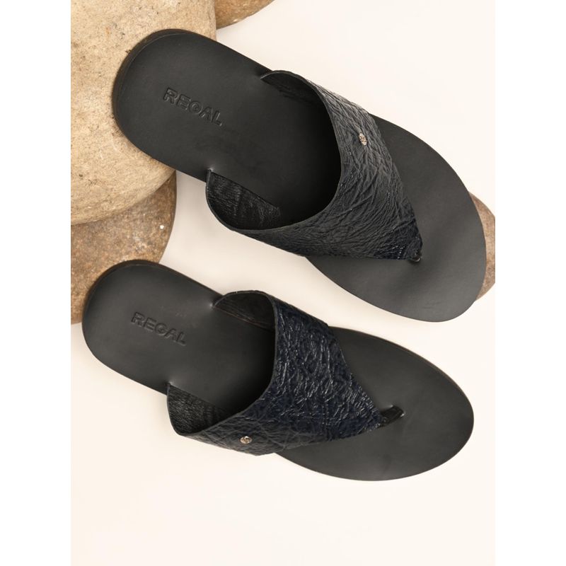 REGAL Blue Men Textured Leather Sandals (UK 7)