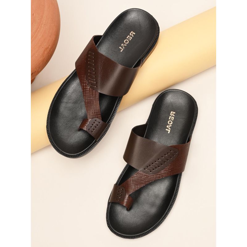 REGAL Brown Men Textured Leather Sandals (UK 9)