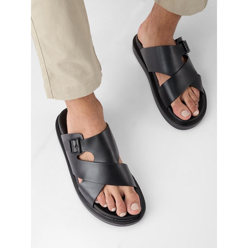 Imperio Black Men Smart Stylish Leather Sandals (UK 6)