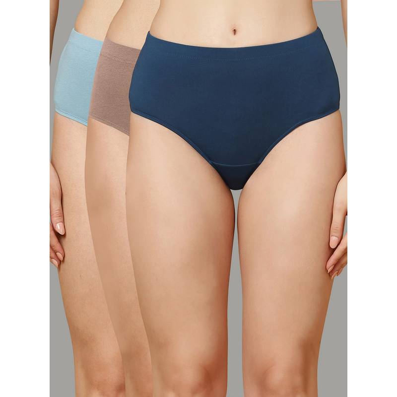 SOIE Multi-Colour Women High Rise Full Coverage Solid Cotton Stretch Hipster Panty (Pack of 3) (2XL)