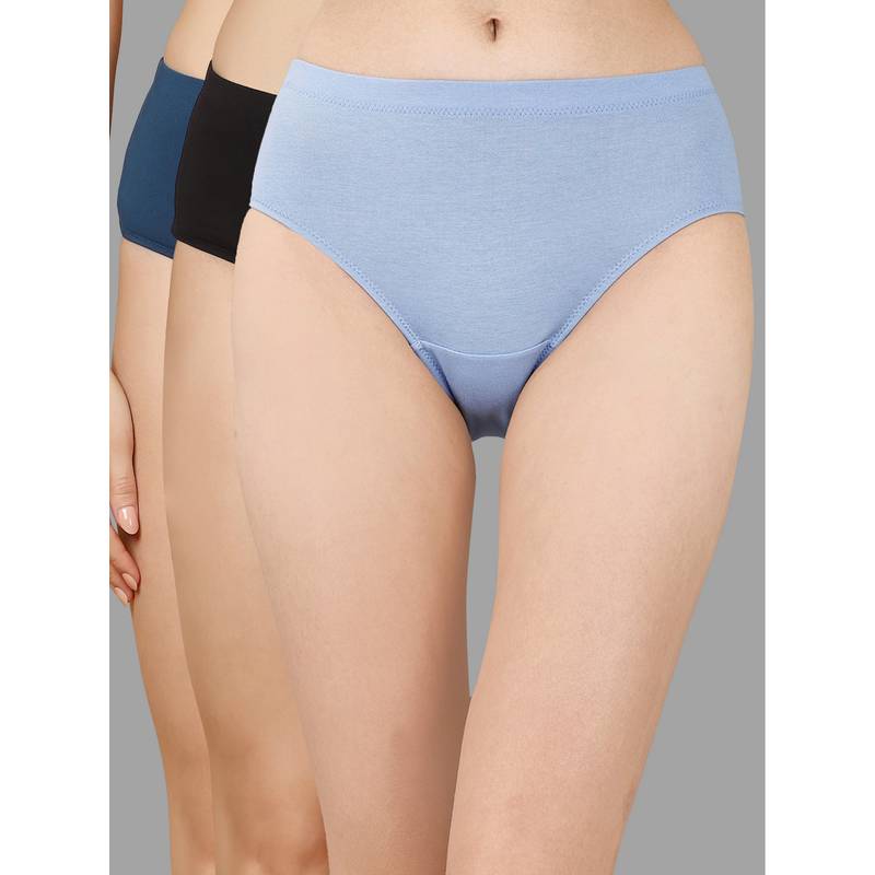 SOIE Multi-Colour Women High Rise Full Coverage Solid Cotton Stretch Hipster Panty (Pack of 3) (S)