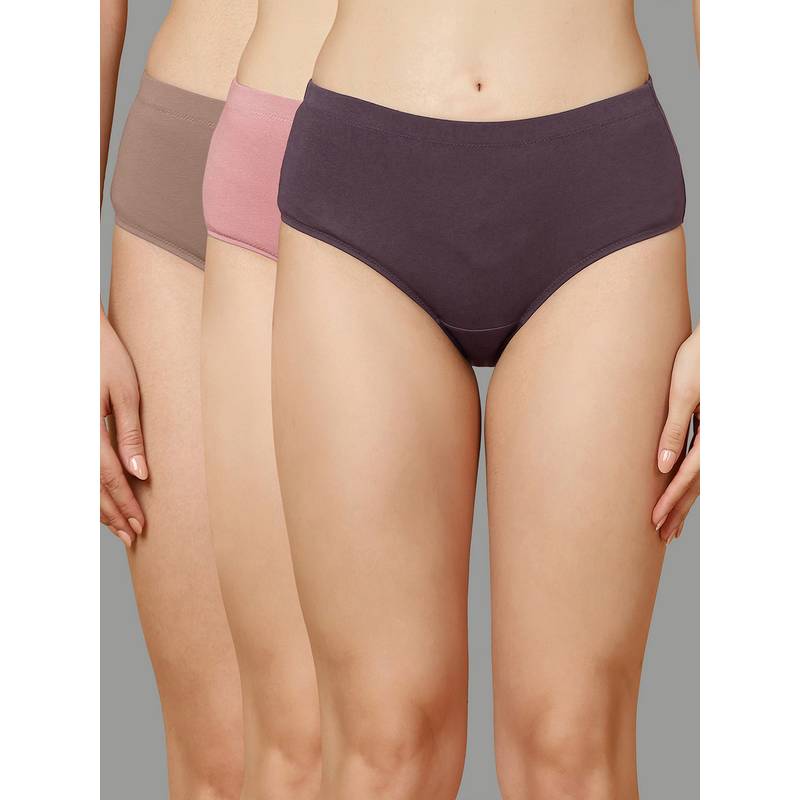 SOIE Multi-Colour Women High Rise Full Coverage Solid Cotton Stretch Hipster Panty (Pack of 3) (S)