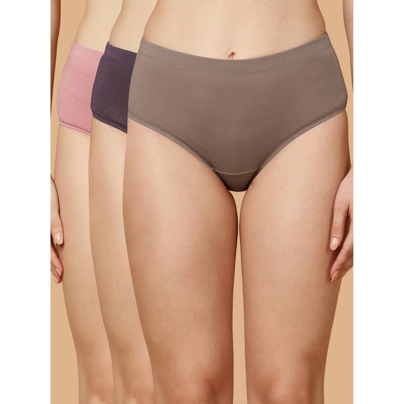 SOIE Multi-Colour Women High Waist Full Coverage Solid Cotton Hipster (Pack of 3) (3XL)