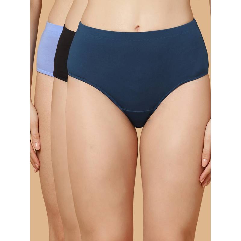 SOIE Multi-Colour Women High Waist Full Coverage Solid Cotton Hipster (Pack of 3) (S)