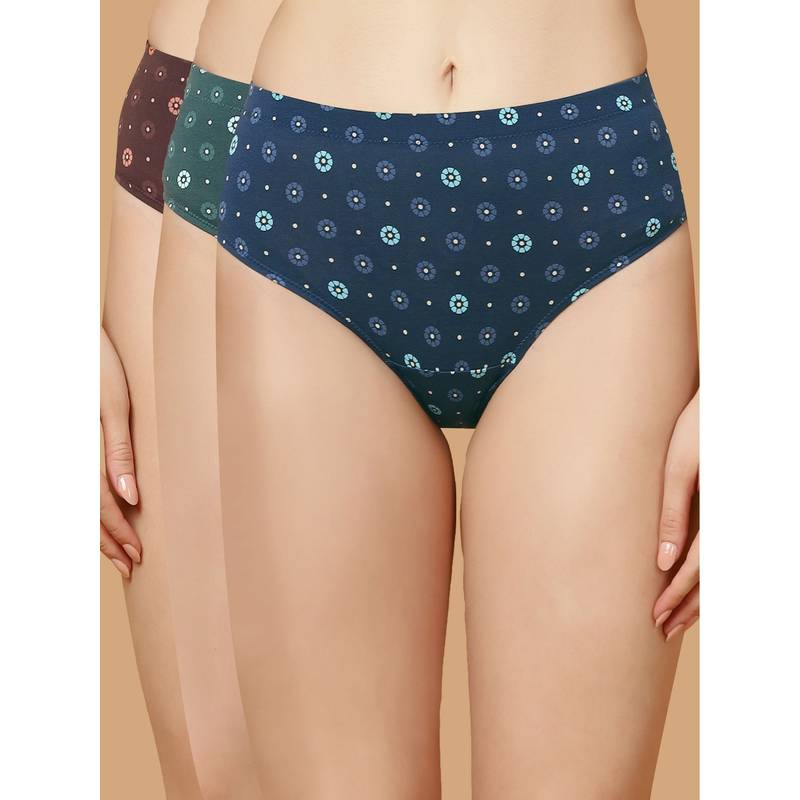 SOIE Multi-Colour Women High Waist Cotton Hipster (Pack of 3) (S)